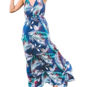 Tropical leaf maxi dress